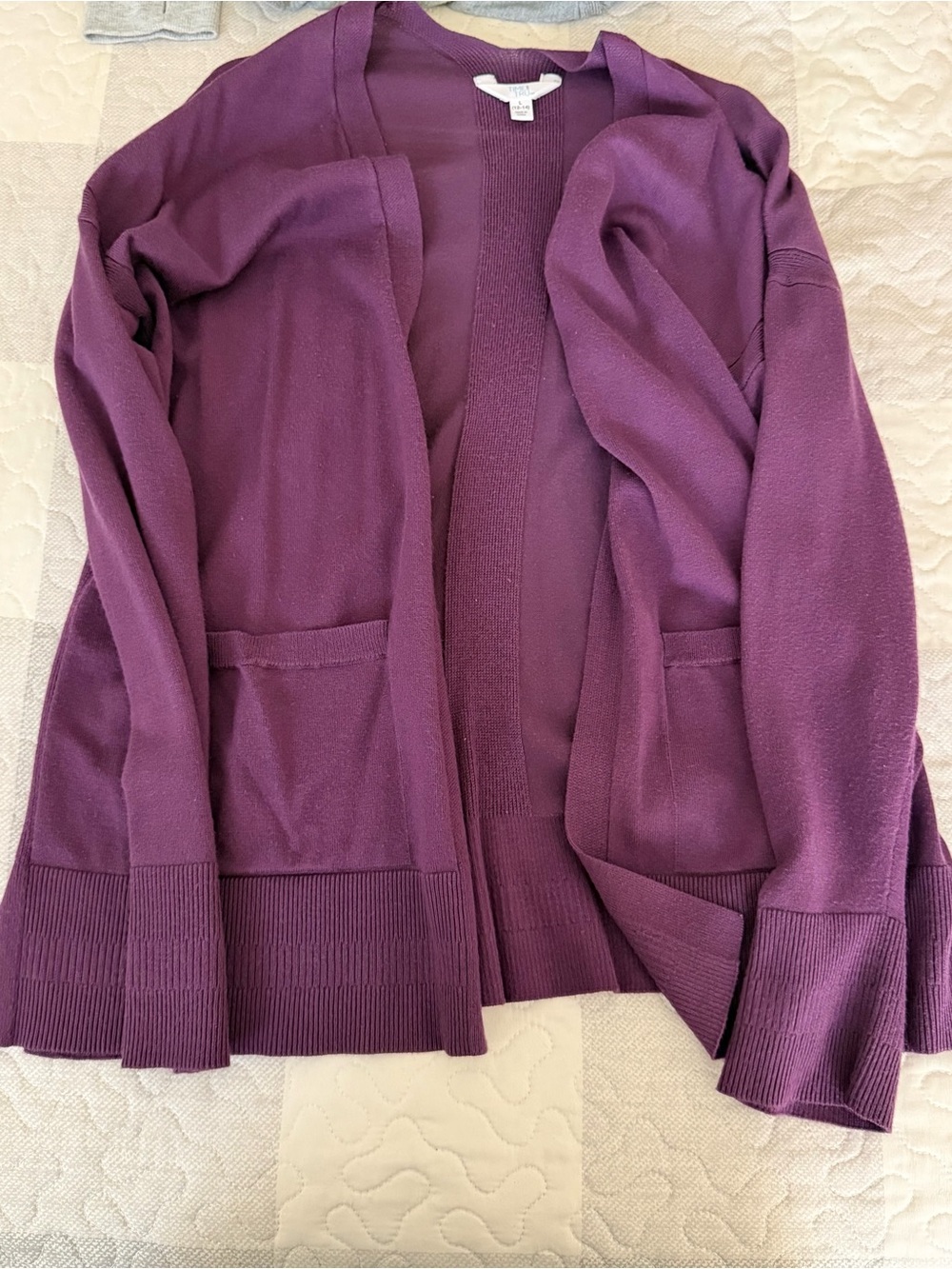 Time and Tru Plum Open-Front Cardigan